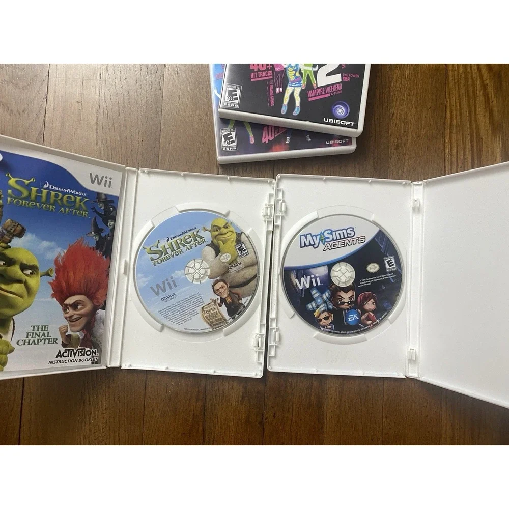 Nintendo Wii Games Bundle Shrek Forever After/Just Dance 2 & 3/My Sims Agents